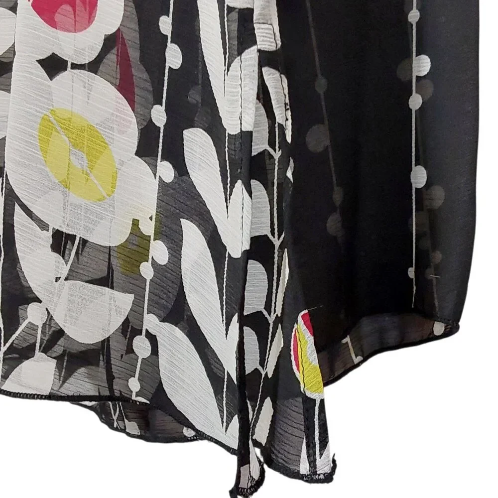 Coldwater Creek V-Neck Tunic Top Black Semi-Sheer Floral Crepe Great Cond - L - Picture 5 of 11